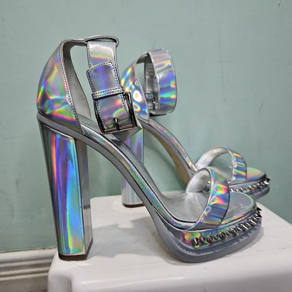 NWT ALEXANDER MCQUEEN Punk Iridescent Stud Ankle Strap Platform Sandals sz 41 - Picture 3 of 16